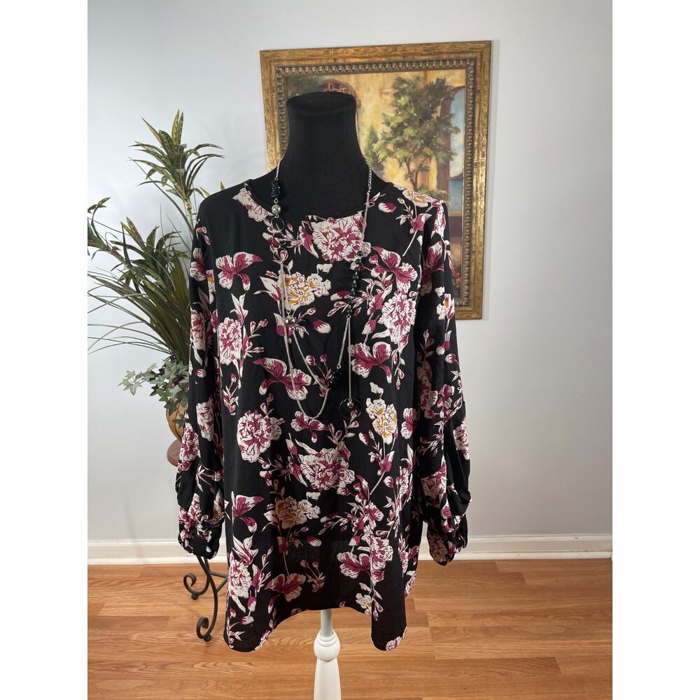 Jodifl Blouse Top Womens Large Black Pink Floral Cottagecore Versatile Romantic‎
